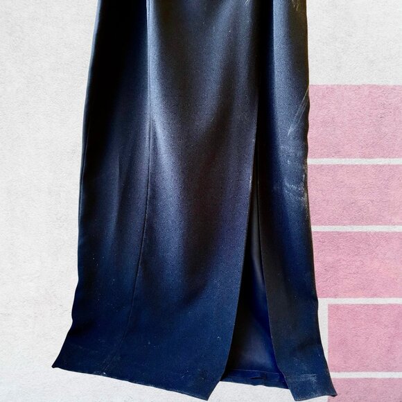 Vintage 80's Long Maxi Black Skirt Made in Hong Kong Deep Slit Lined Womens 12 - Picture 9 of 14